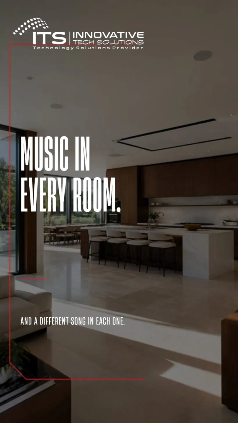 ITS Instagram reel: Music in every room, and a different song in each one.