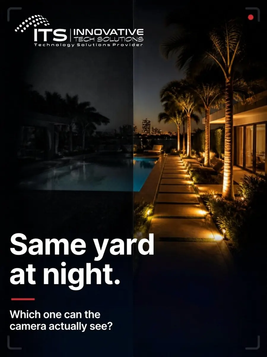 ITS Instagram post: Same yard at night. Which one can the camera actually see?