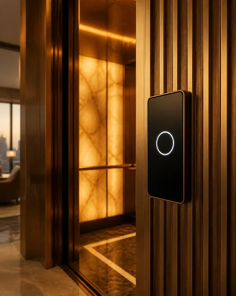Card reader beside a private elevator