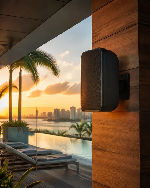 Outdoor speaker on a high-rise pool deck