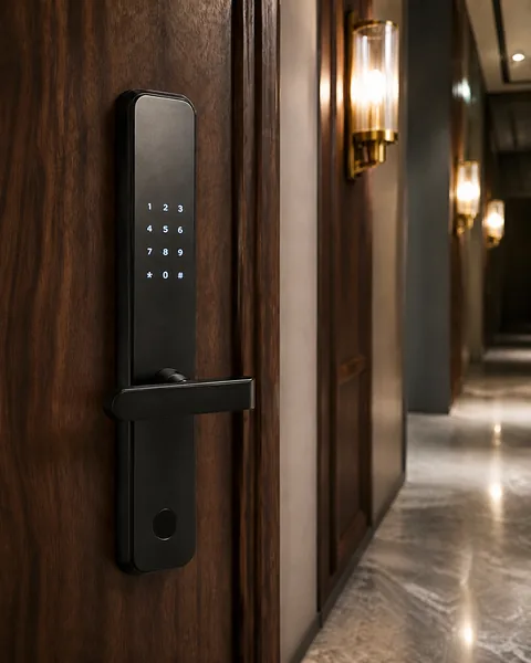Keypad smart lock on a residence door