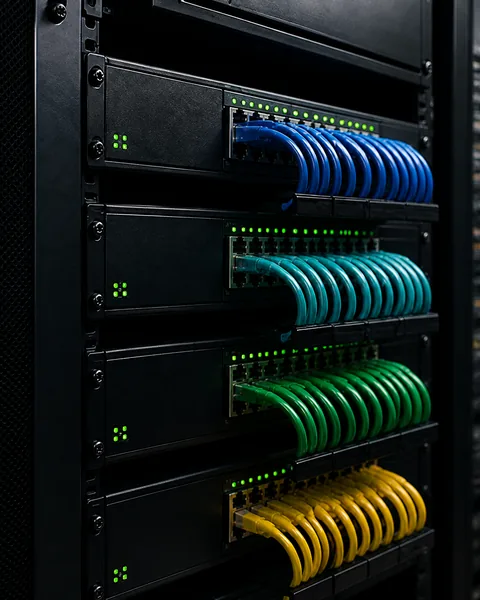 Network switches with color-coded patch cables