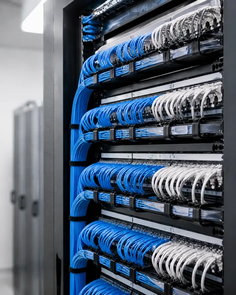 Patch panels with dressed cabling in a network rack
